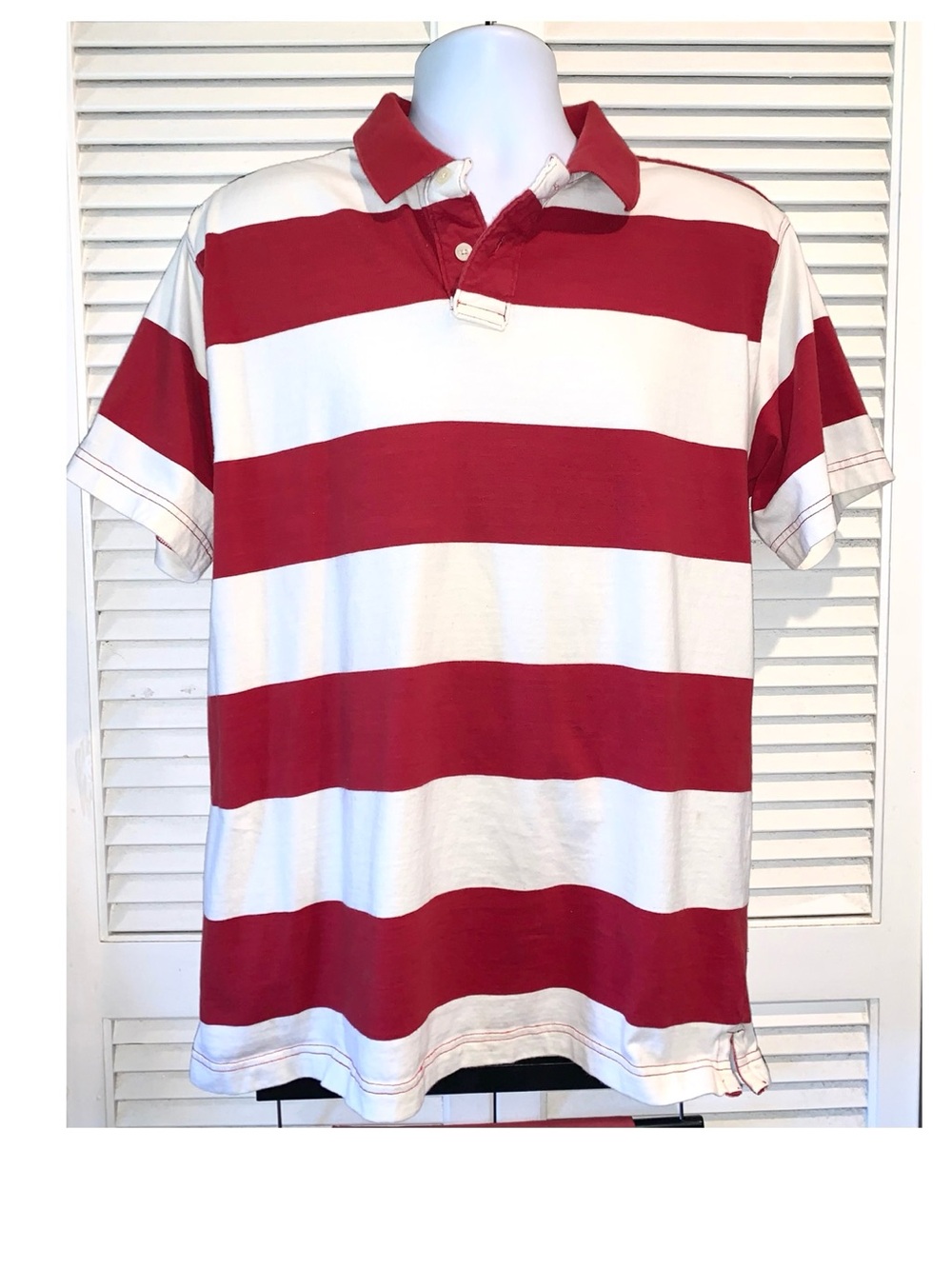 Vintage polo shirt sleeve red and white stripes men’s size Large